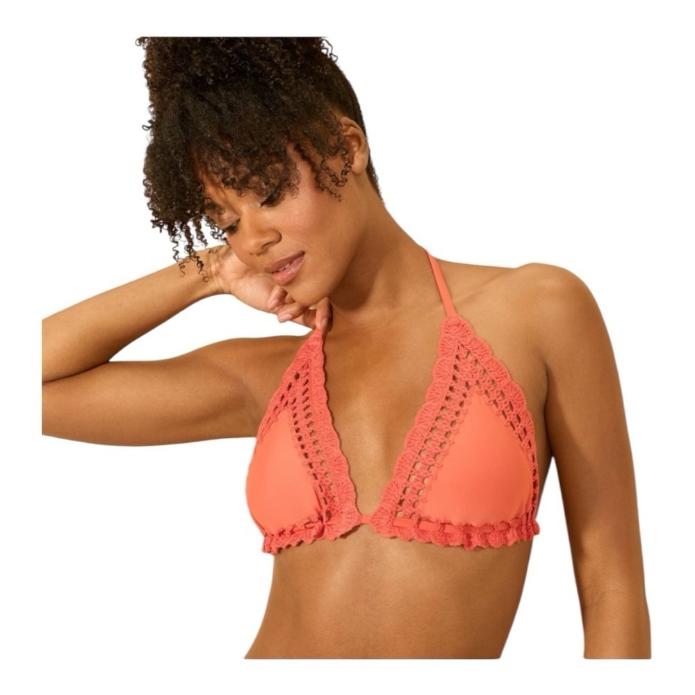 ❤️3/$15 NWT Shade & Shore Coral Crochet Trim Bikini Top Size L